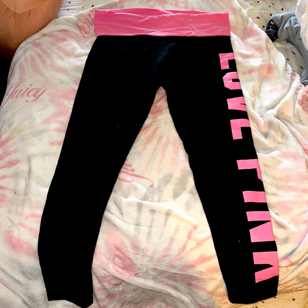 VSPINK PINK FOLDOVER YOGA LEGGINGS SZ L